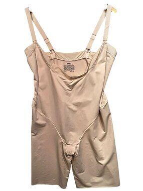 Maidenform Women's Flexees Open-Bust Mid-Thigh Bodysuit Stretch Size L Beige